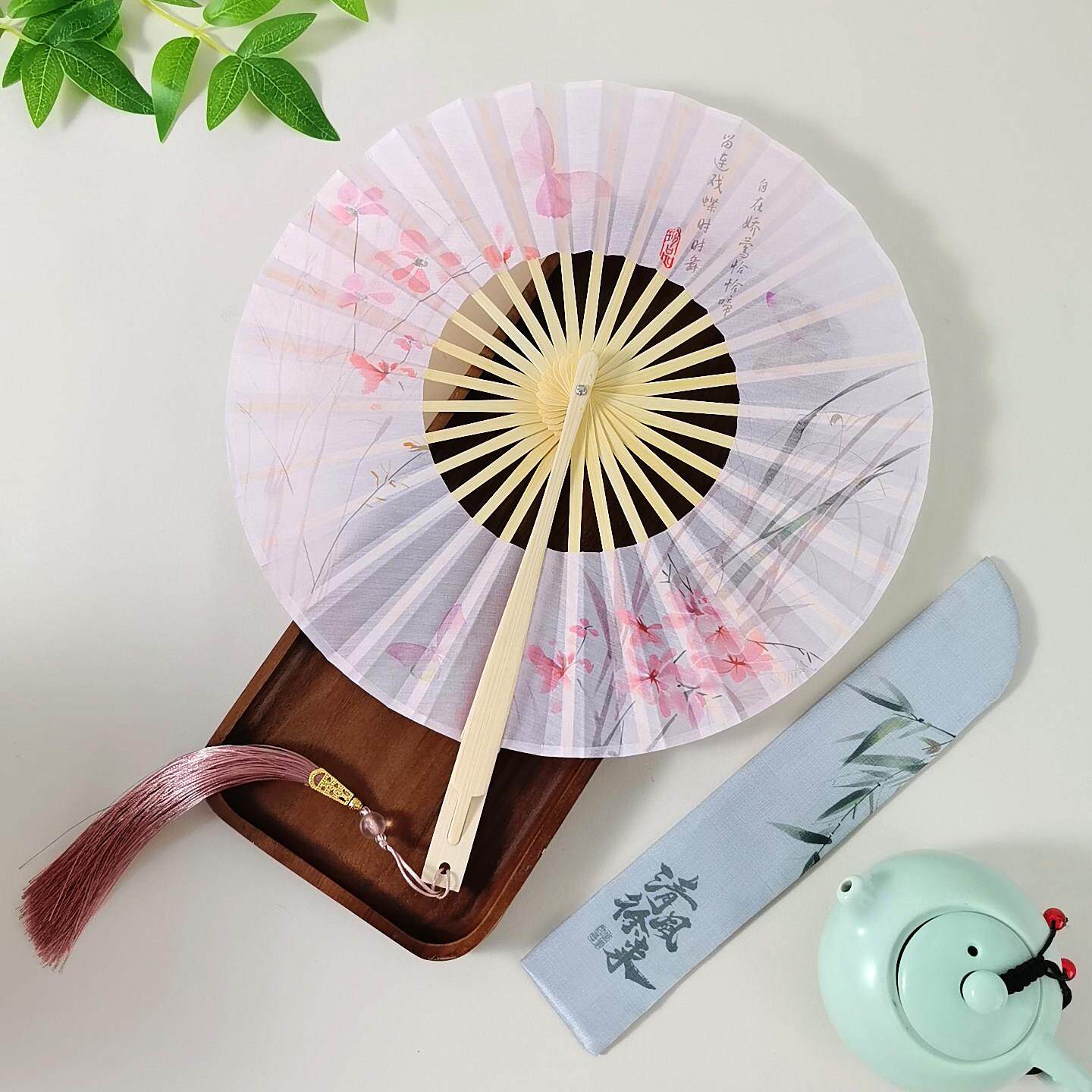折叠团扇随身可携式风车扇旋转圆扇国风竹扇舞蹈扇新中式汉服旗袍
