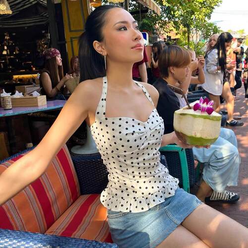 Plaid Halter Backless Sleeveless Top Y2K Sexy Vintage Street