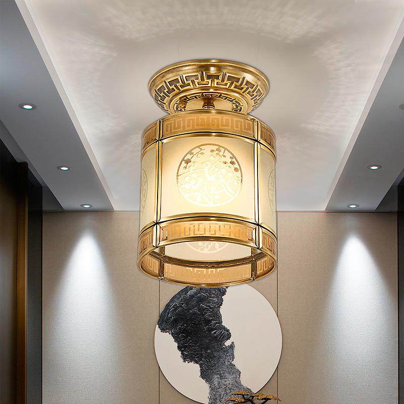 新中式全关走6301廊小灯复古阳台过道灯具入玄户门厅灯铜吊圆形吸