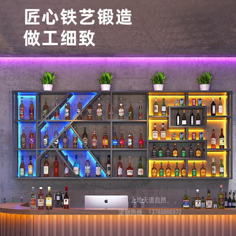 铁艺酒吧吧台壁挂酒架柜展示架数字字母发光红葡萄酒架置物架定制图片