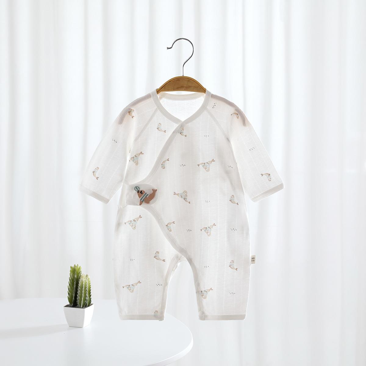 高品质~夏新生儿连体衣婴儿纯棉薄款衣服哈衣长袖宝宝夏款空调服