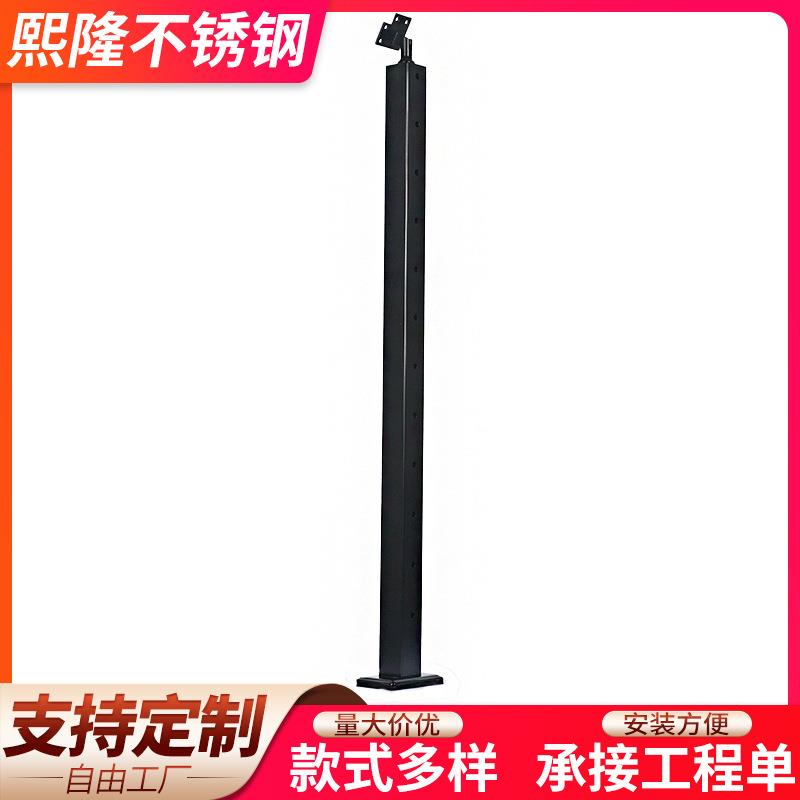 熙隆不锈钢立柱 阳台玻璃栏杆方管立柱 黑色扁管立柱穿管立柱