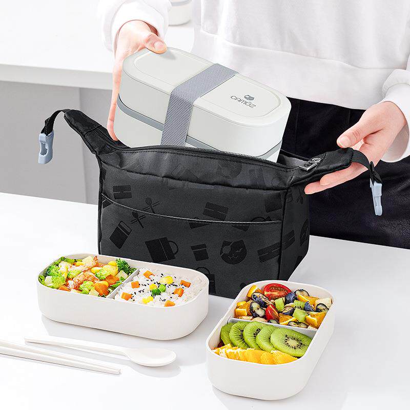 双层便当盒 上班族便携饭盒 可微波炉加热 日式减脂沙拉餐L^