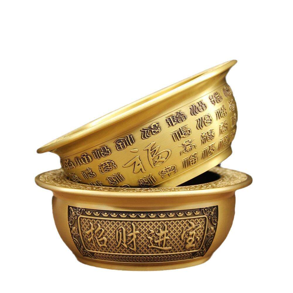 纯黄铜工艺品摆件浮雕百福招聚宝盆财烟灰缸八宝盆商务送礼