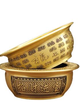 纯黄铜工艺品摆件浮雕百福招聚宝盆财烟灰缸八宝盆商务送礼