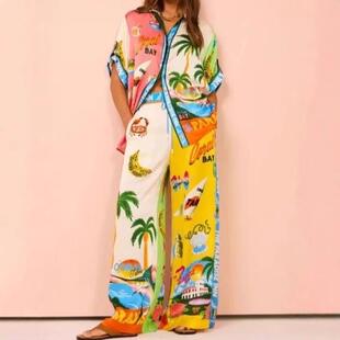 Graffiti collar long sleeved shirt with two prints set for