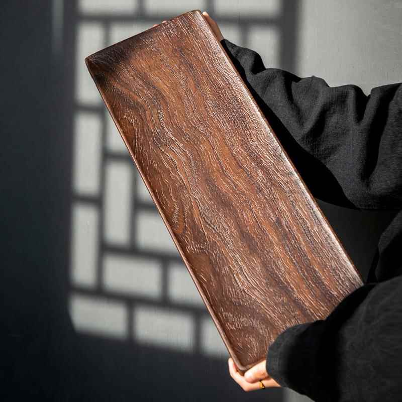 黑檀木干泡台茶盘喷沙整块实木家用中式客厅功夫茶道茶具酒店托盘