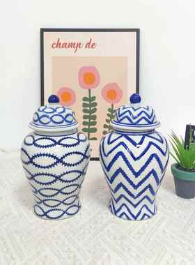 青花陶瓷将军罐客厅书房装饰花瓶青花瓶摆件玄关水培插花软装花瓶