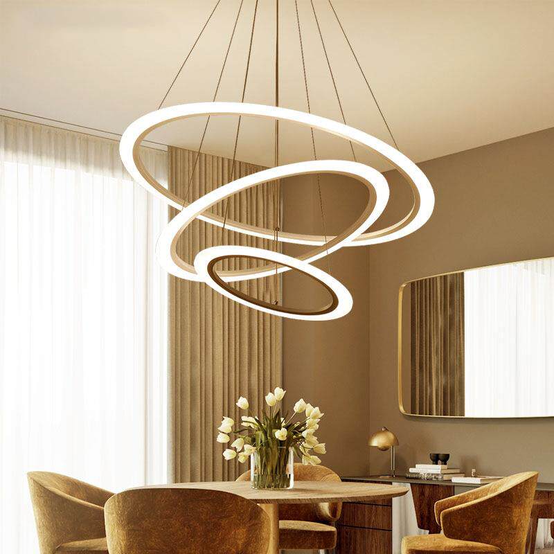后现代吊灯简约餐厅灯创意圆环形led三头吊灯 别墅复式楼梯大吊灯