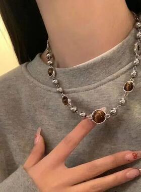 Fashion MetalOpal Necklace Punk Bohemia Pendant Chain for Wo