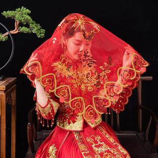 新娘红盖头半透明纱2024结婚中式婚礼头纱秀禾服高级蒙头红色喜帕