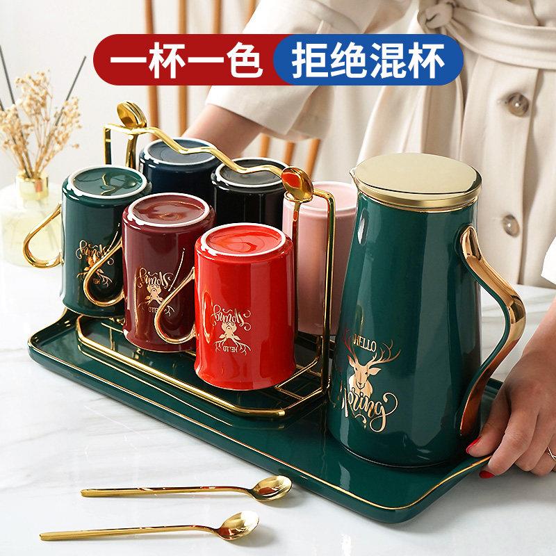 高颜值轻奢喝水杯套装陶瓷家用客厅待客茶杯水壶玻璃杯子家庭杯具