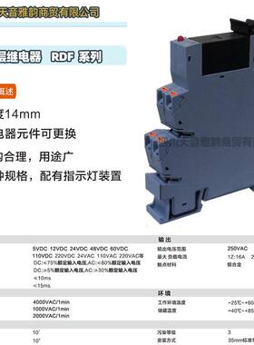 瑞联 导轨式 双层继电器 配有指示灯装置 RDF024U 2ZN 24VAC/DC