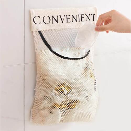 Kitchen Garbage Bag Storage Pouch with Magic Tape Mesh Bag,