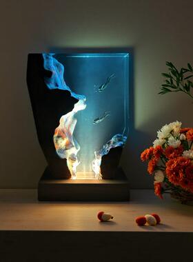 手工创意实木树脂灯海洋潜水员桌面摆件艺术小夜灯气氛灯礼物饰品