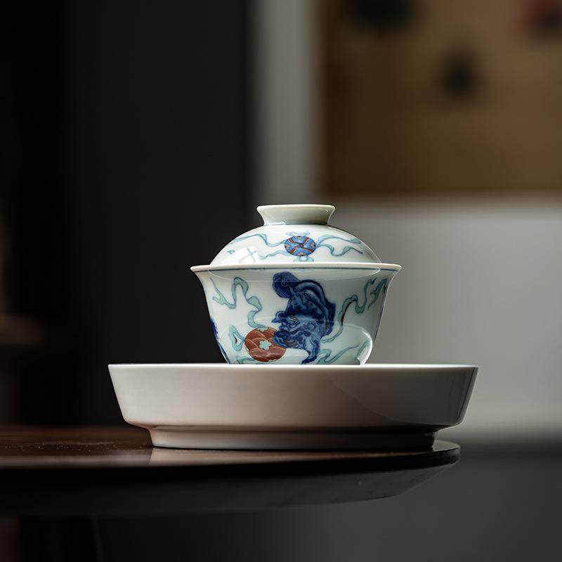 青花壶承干泡台复古陶瓷家用茶具高端蓄水茶承养壶盖碗托盘茶点盘