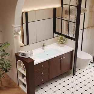 洗脸洗池手台343盆台柜组 复古洗漱美式 古风法式 橡木浴室柜新中式