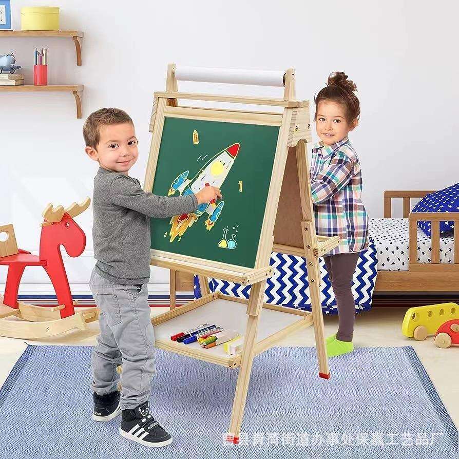 创意儿童双面画板实木画架家用学生写字板支架多层木质小黑板