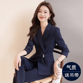 藏青色西装外套女春秋季ol通勤气质，正装工作服高端女神，范职业(范职业)套装