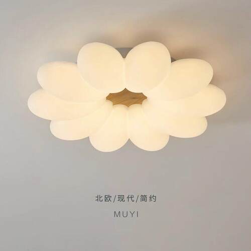 全光谱护眼卧室灯儿童房吸顶灯北欧原木创意花朵LED灯具简约现代