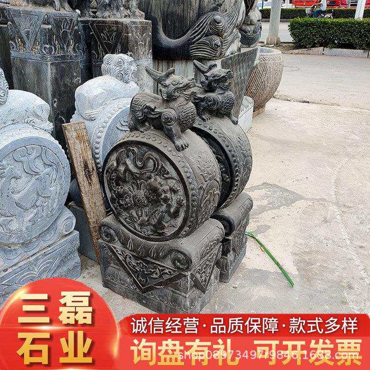 石雕门墩抱鼓石一对家用门口石狮子麒麟貔貅青石仿古做旧石鼓石墩