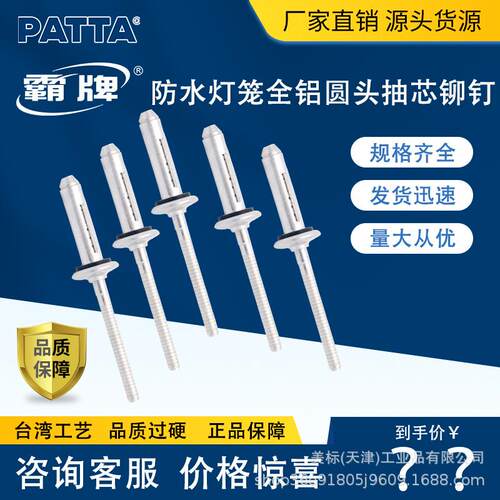 霸牌防水型灯笼圆元沉头抽芯拉铆钉带胶垫HLDL全铝灯笼拉铆钉工厂