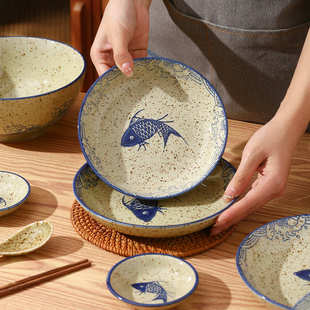 餐具碗碟新品 中国风鱼乐盘子碗家用陶瓷碗汤碗饭碗菜盘高颜值中式