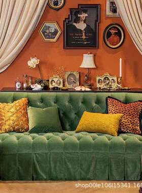 美式法式复古中古拉扣客厅酒店民宿阳台绿色休闲单双三人布艺沙发