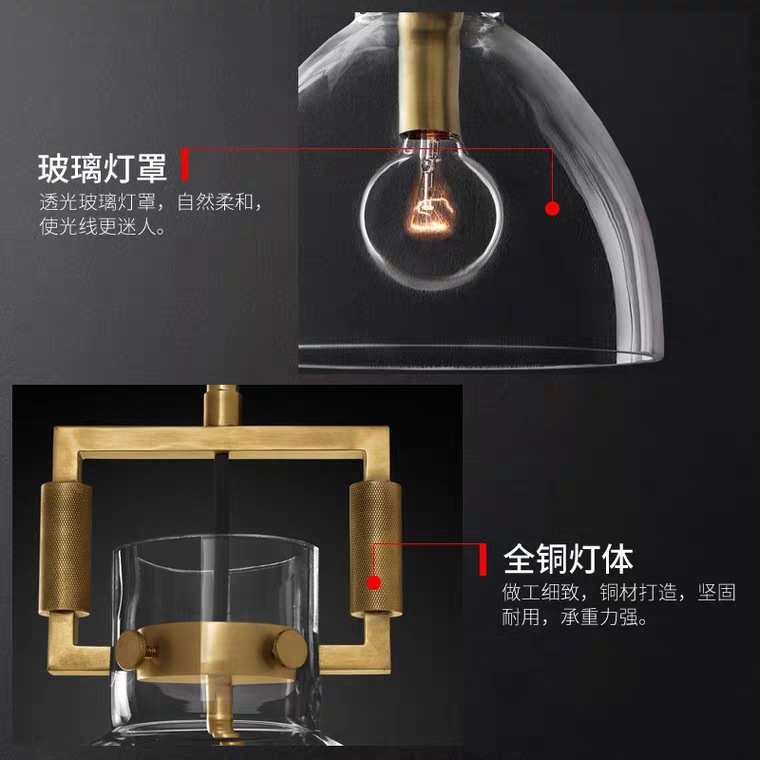 美式新品轻奢吊灯餐厅别墅个性创意前台简约玄关大厅吧台玻璃吊灯