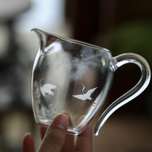 松鹤高档日式草堂公道杯耐热玻璃分茶器带手柄公杯茶海