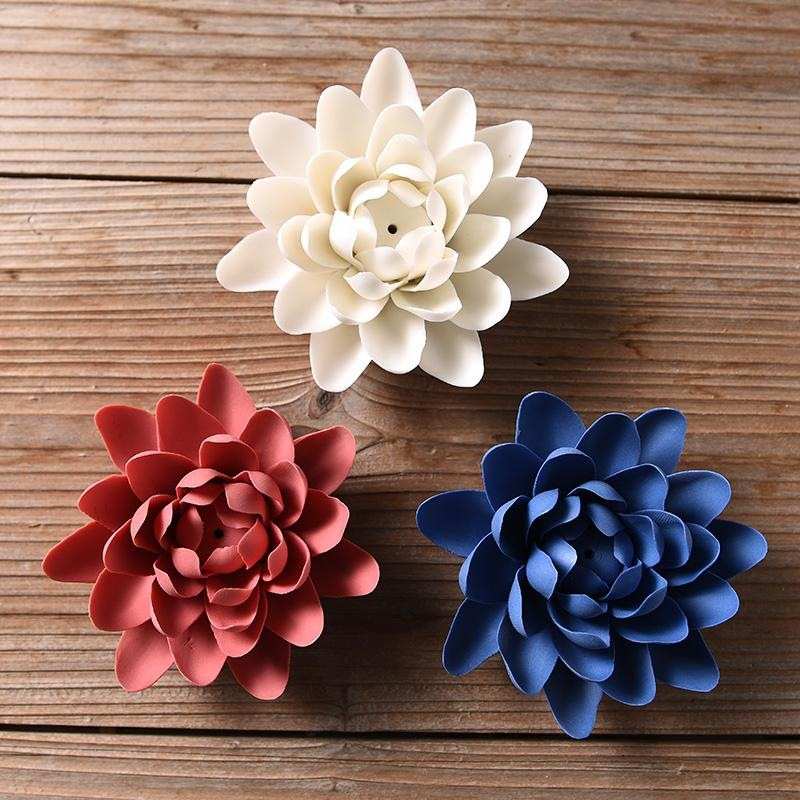 茶宠手工瓷花摆件精品可养香插炉手工陶瓷线香禅意荷花莲花具配件