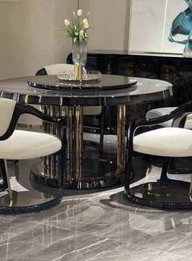 轻奢圆餐桌意式轻奢圆桌别墅餐厅餐桌椅组合不锈钢底座餐台AMN