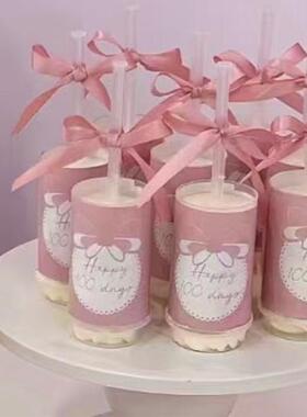 粉色蓝色100天推推乐贴纸百日宴甜品桌布置女宝宝百天祝福贴