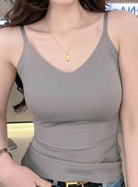 冰丝吊带背心长版女夏季固定带胸垫无钢圈外穿无痕美背大尺码打底