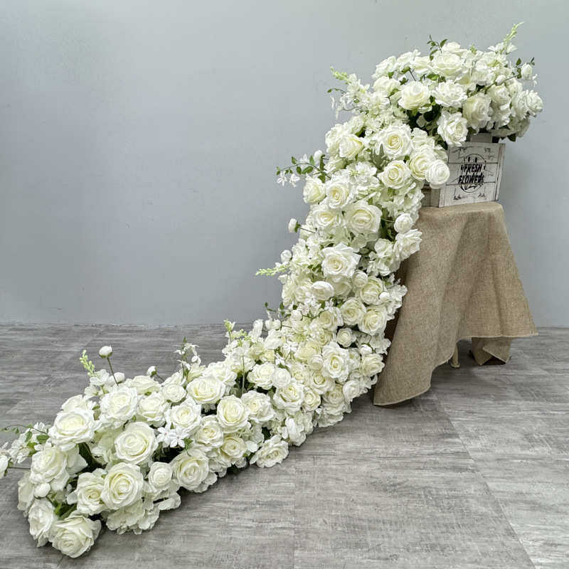 仿真玫瑰桌面花排 婚庆布置路引花 会议桌展厅橱窗装饰摆件地排花