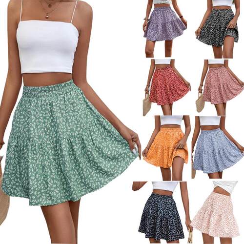 Women's Floral Print A-Line Short Skirt Elastic Waistband