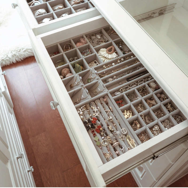 定制抽屉首饰收纳盒衣柜衣帽间绒布丝绒皮革首饰品内置收纳分隔板