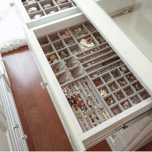 定制抽屉首饰收纳盒衣柜衣帽间绒布丝绒皮革首饰品内置收纳分隔板