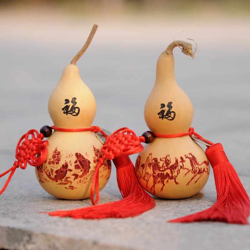新精品天然葫芦挂件雕刻烙画葫芦挂饰招财进宝八马图年年有余工艺