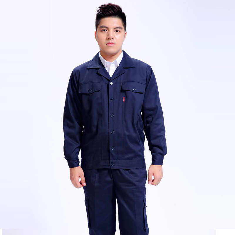 豪尔泰HCJ810-31藏青色男女秋冬款 防静电全棉长袖劳保工作服套装