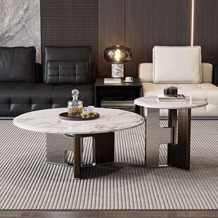 几极C11宝格简创意沙发边几石大师设 不锈钢茶奢大石圆形组合意式