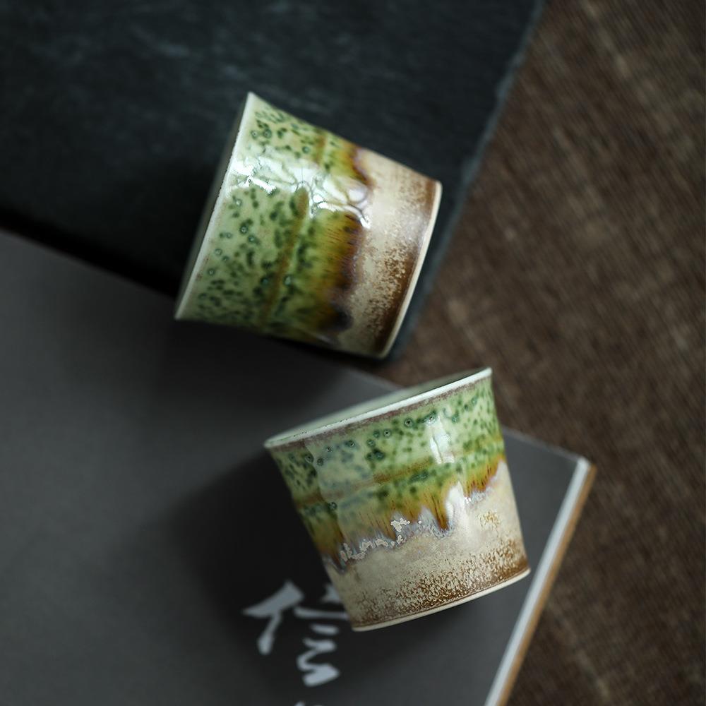 柴烧主人杯苏打绿春色满园单杯柴窑茶具手工品茗杯复古风茶杯陶