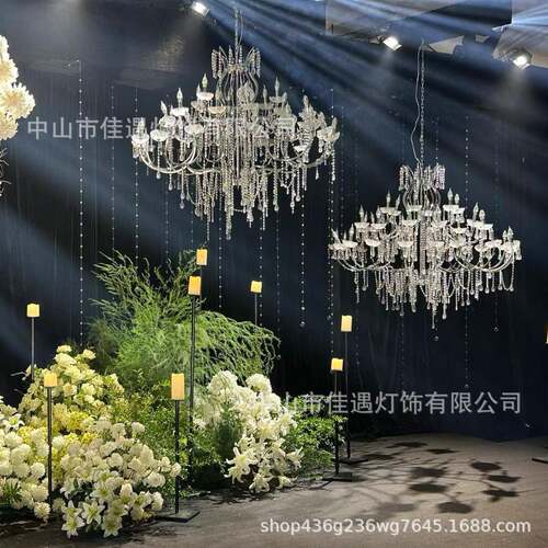 玄关水晶吊灯法式大堂婚庆吊灯电镀仪式亭装饰灯珠帘婚礼堂道具
