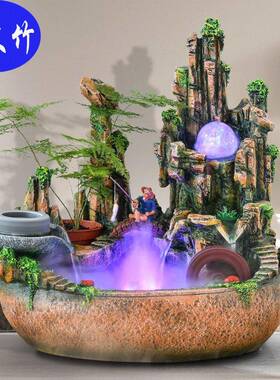 假山流水喷泉客厅招财风水轮室内盆栽景观加湿器鱼池开业礼品摆件