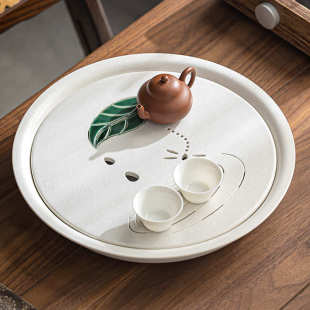 陶瓷圆形茶盘小型家用茶托盘茶海干泡小号茶台功夫茶具储水办公室