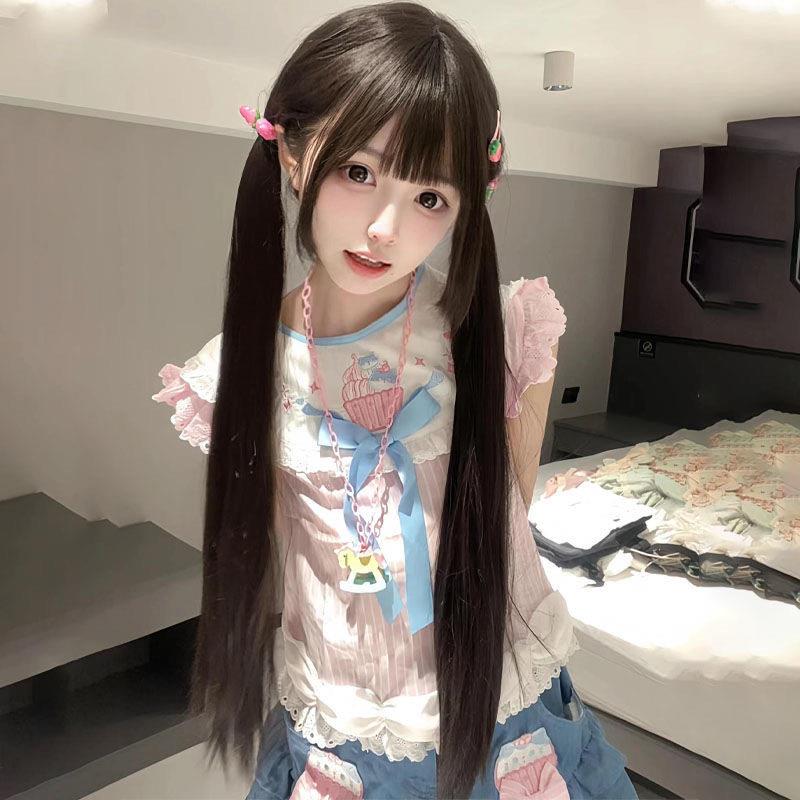 假发女jk甜妹少萝自然黑温柔lolita含鬓角85cm长直齐浏海全头套式