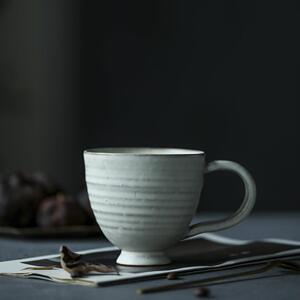 粉引开片拉花杯陶艺家家徐婉手作粗陶白陶咖啡杯红茶杯拙朴白