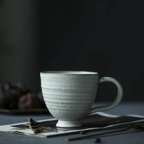 粉引开片拉花杯陶艺家家徐婉手作粗陶白陶咖啡杯红茶杯拙朴白