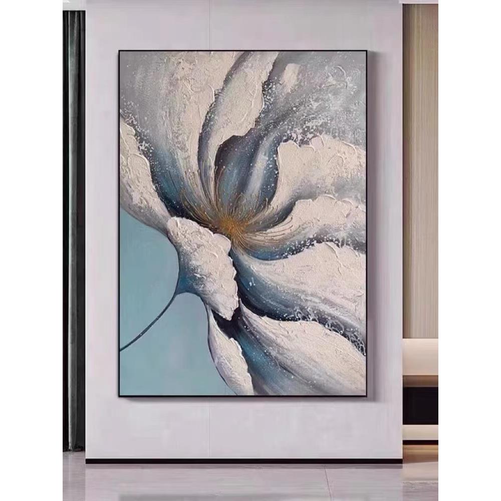 纯手绘油画客厅抽象落地装饰画花卉入户玄关挂画竖版手工壁画大幅