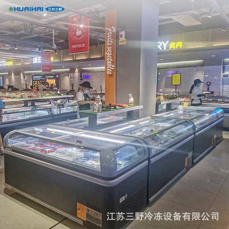 工厂前视窗组合岛柜冷冻柜大容量自动化霜冰柜超市商用冷冻卧式柜